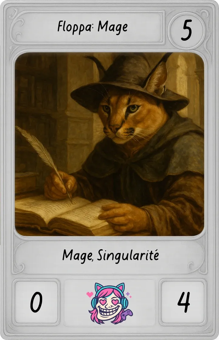 Floppa : Mage, saison 1 : coût 5, statistiques 0/4.
